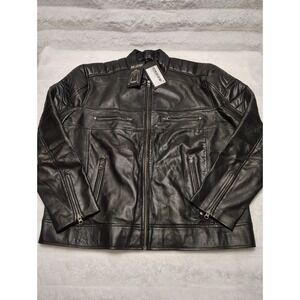 Men's Black Real Soft Leather Cafe Racer Biker Riding Jacket Men's Sz 2XL
